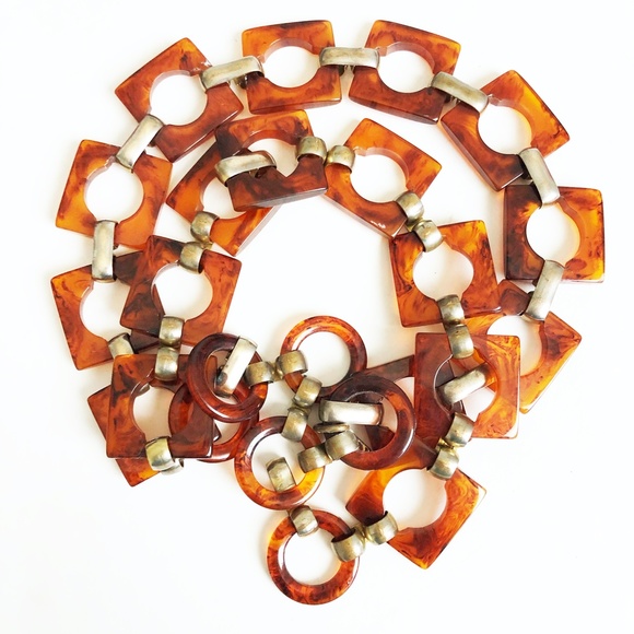 Yves Saint Laurent Belt or Necklace Tortoise Resin Links Chain Mod Vintage 70s - Picture 3 of 11